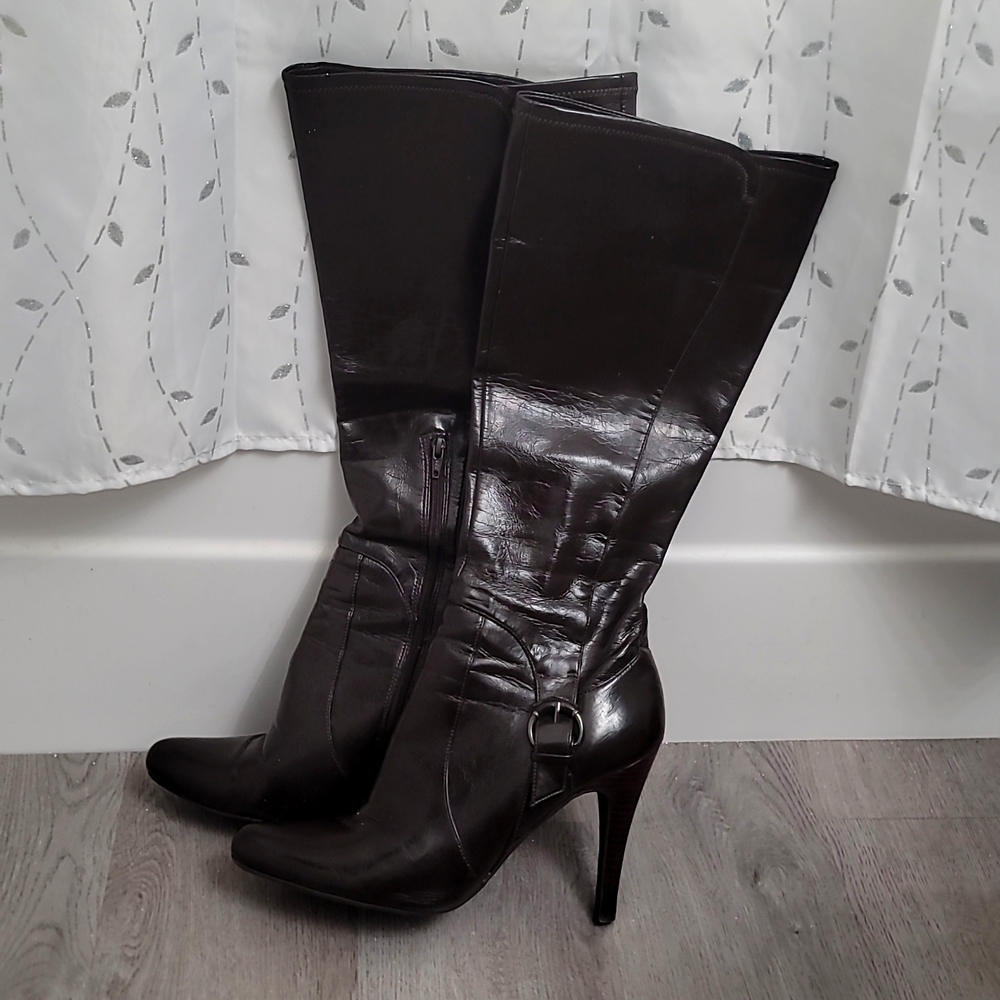 Marc Fisher Brown Gilmore Shiny Tall Boots 10
